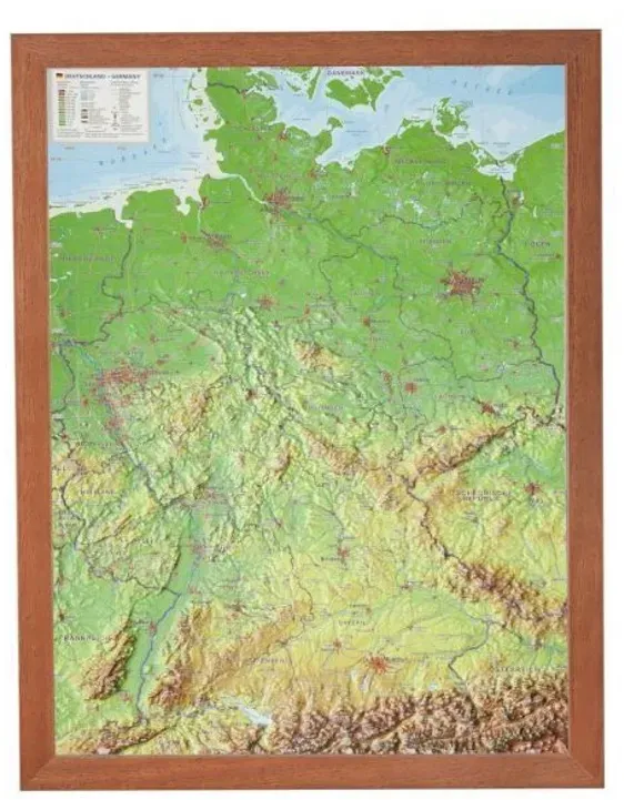 Deutschland, Reliefkarte, Mit Holzrahmen - André Markgraf, Mario Engelhardt, Karte (im Sinne von Landkarte)