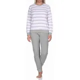 Normann Pyjama Damen Frottee Schlafanzug langarm mit Bündchen in Streifenoptik rosa 40-42