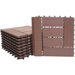 Mendler WPC Bodenfliese Rhone + Abschluss, Holzoptik Balkon/Terrasse, 11x je 30x30cm = 1qm Premium ~ coffee versetzt