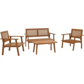 MCW Garten-Garnitur MCW-N46, Lounge-Set Gartenlounge Bank Sessel Tisch, Holz Akazie MVG-zertifiziert ~ Kissen grau