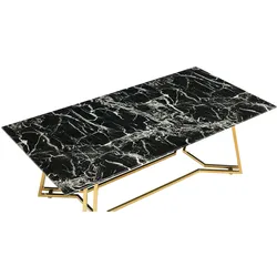 SalesFever Couchtisch 110 x 60 cm | Tischplatte Glas Marmor-Optik | Gestell Metall | B 110 x T 60 x H 40 cm | schwarz – goldfarben