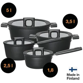 Fiskars Hard Face Stieltopf mit Deckel, Ø Kochtopf 18 L, Pfanne Schwarz
