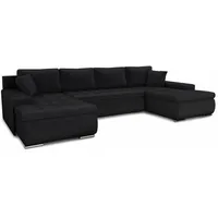 Sofnet Wohnlandschaft mit Schlaffunktion Faris U-Form - Couch, Schlafsofa mit Bettkasten, Couchgranitur mit Bettfunktion, Big Sofa, Bettsofa (Schwarz (Kronos 07))