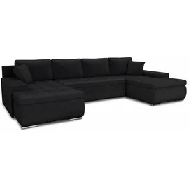 Sofnet Wohnlandschaft mit Schlaffunktion Faris U-Form - Couch, Schlafsofa mit Bettkasten, Couchgranitur mit Bettfunktion, Big Sofa, Bettsofa (Schwarz (Kronos 07))