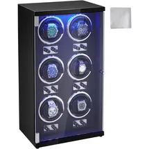 Vevor Automatik-Uhrenbeweger Watch Winder für 6 Uhren mit LED Beleuchtung und einstellbarer Riemenlänge 150-207 mm