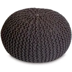 Amagohome Strickhocker XXL Pouf Ø55 H37cm Bodenkissen Sitzpouf Baumwolle nachhaltig : braun