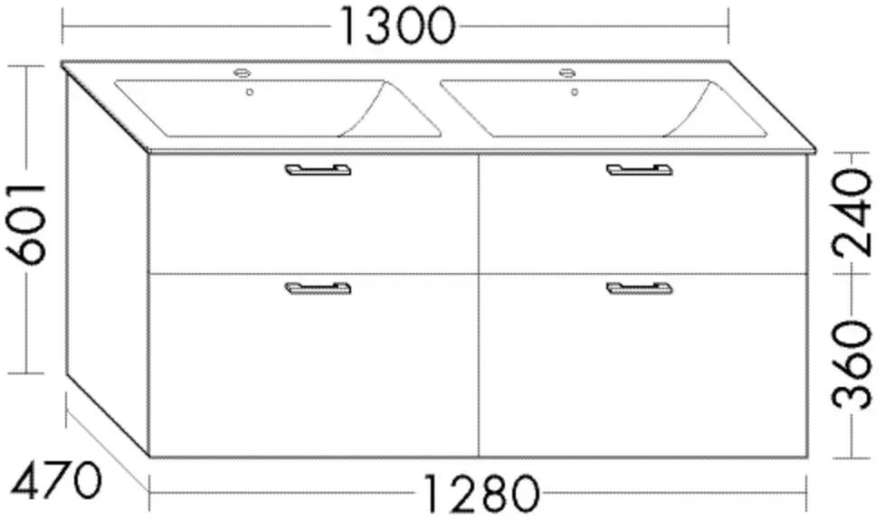 Burgbad Waschtischunterschrank Sys30 PG4 Sana 601x1280x470 Trend-/RAL-Farbe Ultramatt, SFUR128F5773 SFUR128F5773