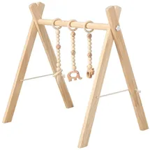 Costway Baby Gym Spielbogen, mit 3 Kinderspielzeugen, klappbar, aus Holz weiß