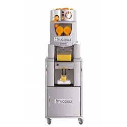 Frucosol elektr. Orangenpresse Freezer rollbar für 20-25 Orangen/Min. mit autom. Zufuhr 12kg & 7L Kühltank Saftpresse Entsafter Edelstahl
