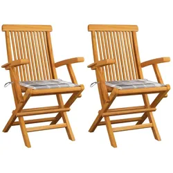 vidaXL Gartenstühle Graue Karomuster-Kissen 2 Stk. Massivholz Teak