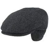 Breiter Schiebermütze Flatcap aus reiner Wolle mit Ohrenklappen blau 64