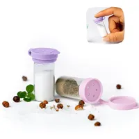 Lekkabox Mini Salzstreuer aus Glas, 2er Set - LEKKABOX Salty 5ml | Extra kleine Salzstreuer To Go - mit Deckel für Brotdose unterwegs, Camping, Bento-Box (Lavender)