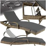 tectake® Polyrattan Sonnenliege, Alu Gartenliege mit 5-Fach Verstellbarer Rückenlehne, wetterfest, Outdoor Relaxliege mit weicher Polsterauflage, Rattanliege für Garten, Balkon und Terrasse - Natur
