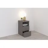 FMD Nachtschrank mit 2 Schubladen und offenem Regal Lavagrau