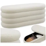 Tectake Polsterbank Altu Bouclé Creme Weiß 110 x 45 x 42 cm