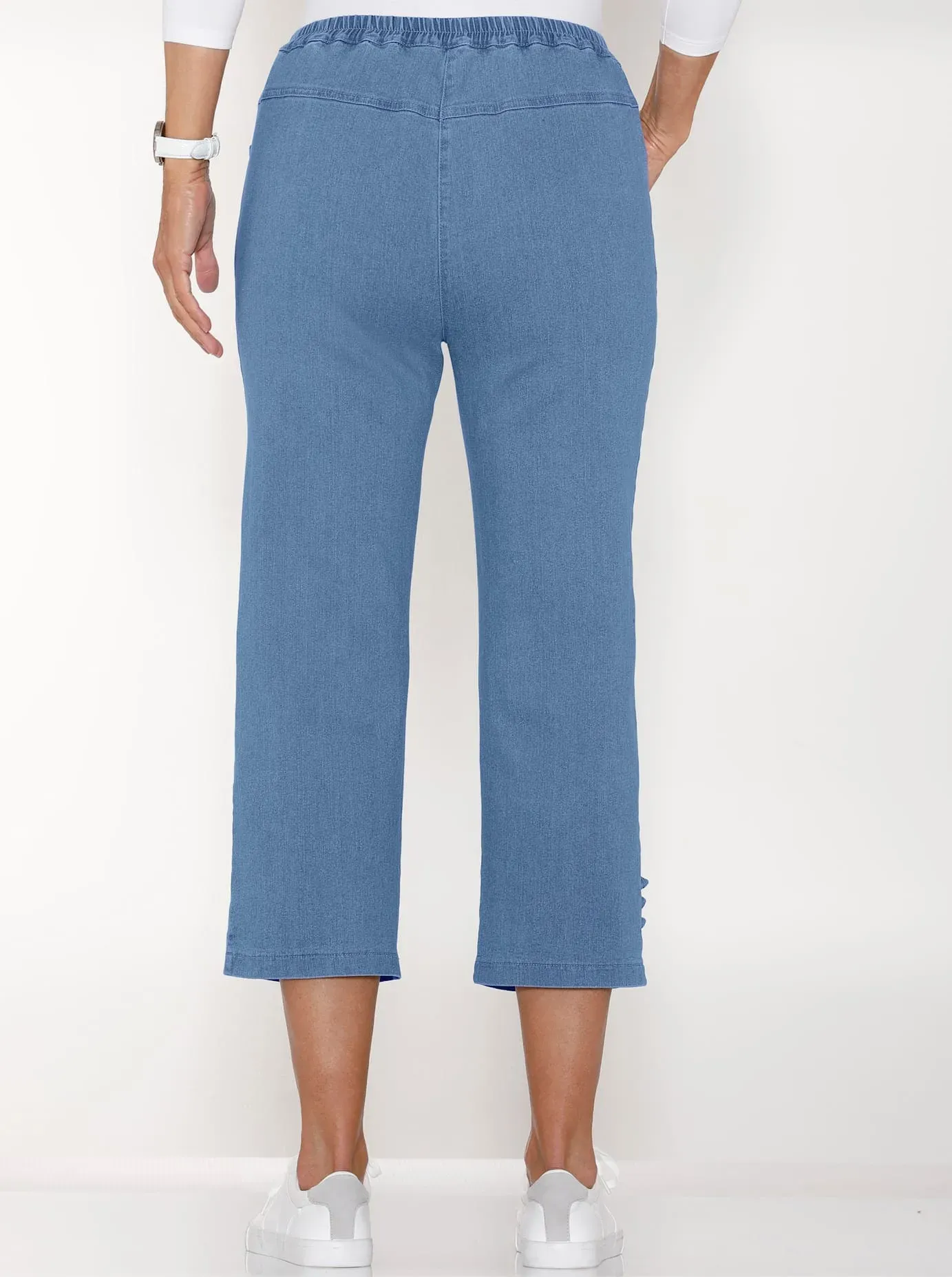 7/8-Jeans CLASSIC BASICS, Damen, Gr. 44, Normalgrößen, blau (blau, bleached), 81% Baumwolle, 17% Polyester, 2% Elasthan, unifarben, 7/8-Länge, Jeans
