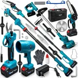 Akku Gartengeräte Set 5in1 Kettensäge Astschere Rasentrimmer Laubbläser 2 Akkus