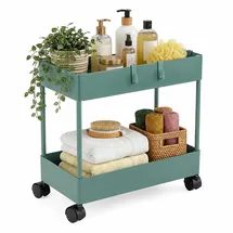 Relaxdays Rollwagen, 2 Etagen, Servierwagen, Küchenwagen, Bad & Büro, Rollregal, HBT 38x39,5x21,5 cm, Bastelwagen, grün