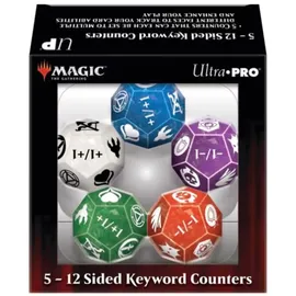 Ultra Pro 12-seitige Keyword-Zähler für Magic: The Gathering - 5 Zähler, Symbolübersetzungsblatt - Weiß, Blau, Lila, Rot, Grün - Teen