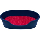 adena Hundekorb 92 x 61 cm blau + Kissen Tupfen rot