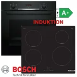 Induktion Herdset Bosch Schwarz Autark Backofen 3D Heißluft + Kochfeld Induktion
