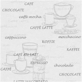 Tapetenfabrik Gebr. Rasch GmbH & Co. KG Vliestapete Kaffeemotiv silber - 1,005.00 x 53.00 cm