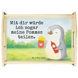 Mr. & Mrs. Panda Tablett Pinguin Pommes Design, betttablett, Weiß, Geschenk für Frauen, Freund, Echtholz lasiert, (Packung, 1-tlg) weiß