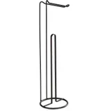 Wenko Stand Toilettenpapierhalter 2 In 1 Lugano 2in1 mit Ersatzrollenaufbewahrung für bis zu 3 Rollen aus matt-schwarz lackiertem Stahl Ø Schwarz - WENKO