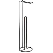 Wenko Stand Toilettenpapierhalter 2 In 1 Lugano 2in1 mit Ersatzrollenaufbewahrung für bis zu 3 Rollen aus matt-schwarz lackiertem Stahl Ø Schwarz - WENKO