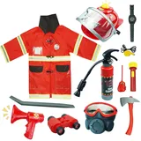 RedCrab Kostüm Feuerwehrmann Kinder 12 Teiliges Feuerwehrmann Kostüm Kinder mit Feuerlöscher Komplettes Zubehör Geschenke Feuerwehr Kostüm Kinder Passend für für 3 4 5 6 7 8 9 10 Jahren