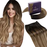 LaaVoo Tressen Echthaar Extensions Braun Ombre Extensions Echthaar Tressen Zum Einnähen Dunkel Braun Balayage Mittel Braun mit Aschblond Extensions Tressen Echthaar Glatt 100g #2/6/18 45cm