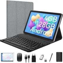 FEONAL 2025 Neueste Tablet 10 Zoll,2-in-1 Tablet Mit Tastatur,5G Wifi Android Tablet Pc-128GB ROM(1TB TF),Bluetooth 5.0,Octa-core1.8Ghz,1080 FHD,13MP+8MP Kamera,7000mAh,GMS-Zertifizierung,Typ-C/GPS/OTG-Grau