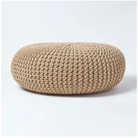 Homescapes Großer Strickpouf 100% Baumwolle, cremeweiß - Homescapes