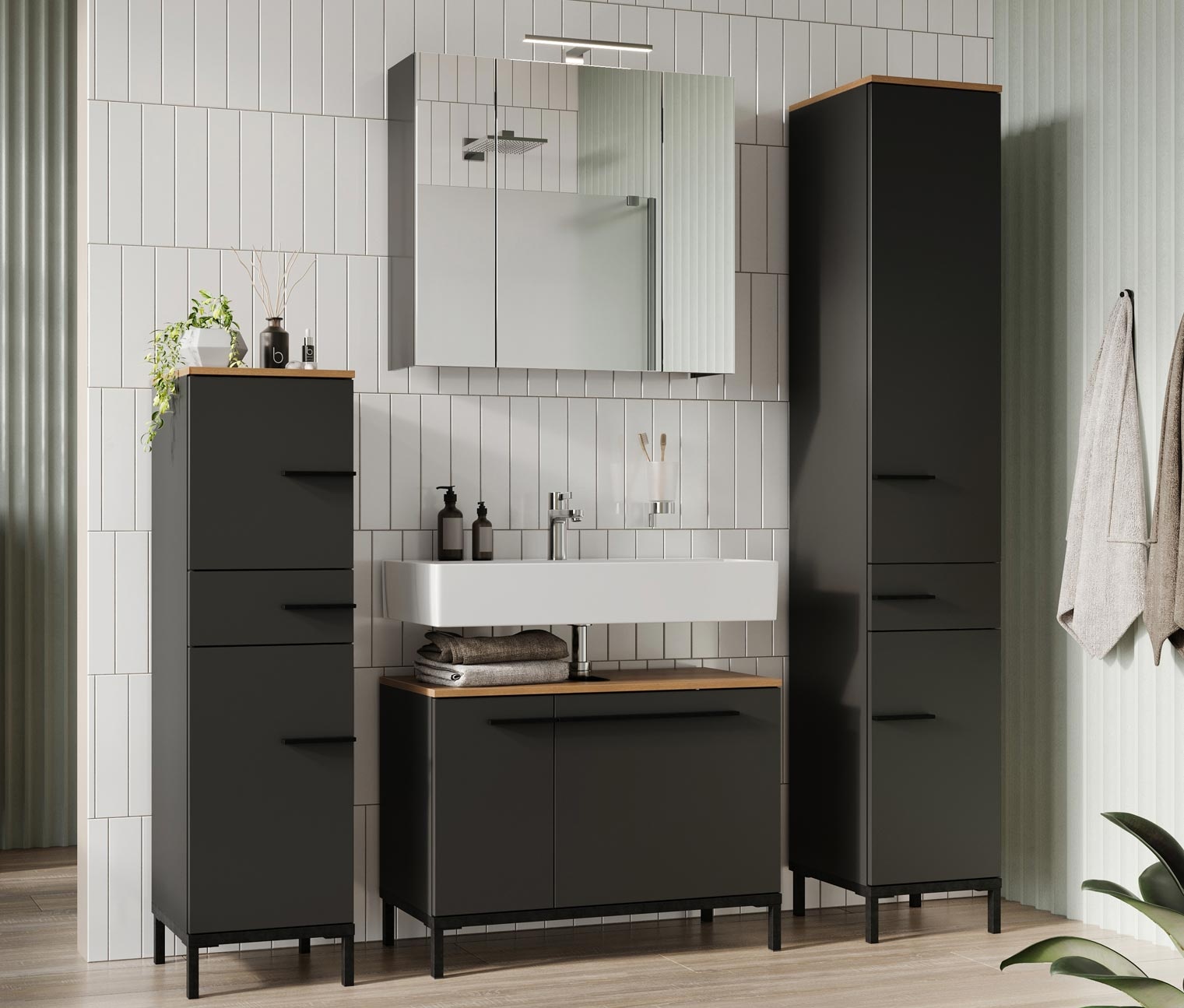 Produktbild Tchibo - Waschbecken-Unterschrank »Yonkers« - 80x34x59cm - schwarz - Holz