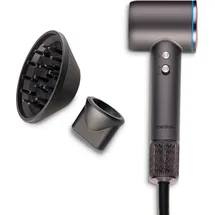 Medion Föhn - Ionen Haartrockner mit Diffusor HD1 (1.600 Watt, Stylingdüse, magnetische Aufsätze, leise langlebiger BLDC Motor, LED Ringlicht, langes Netzkabel) Haarföhn in schwarz