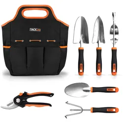 Tacklife 6-teiliges Gartenwerkzeug-Set aus Edelstahl, für Graben, Umpflanzen, Rechen, robust, mit rutschfestem Gummigriff, Aufbewahrungstasche GGT4A