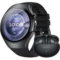 Huawei Watch 5 46 mm schwarzes Flourelastomerarmband + FreeBuds