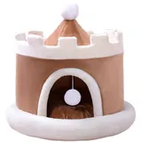 JAYIOLA Katzenbett Schlafnest Hundehöhle Haustierbett mit Herausnehmbarer Einlage Und Weichem Material- Schlafnest mit Spielzeugball für Katzen & kleine Hunde,Coffee M 45x45x45cm