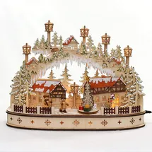 Dekohelden24 LED Holz Schwibbogen mit bewegtem Weihnachtsbaum Motiv: Schneemann 45 x 12 x 35 cm