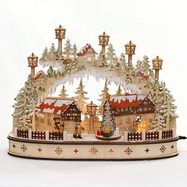 Dekohelden24 LED Holz Schwibbogen mit bewegtem Weihnachtsbaum Motiv: Schneemann 45 x 12 x 35 cm