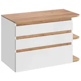 Lomadox - Waschtischunterschrank Campos-56, Hochglanz Weiß Mit Wotaneiche, B/h/t: Ca. 94/63,5/50 Cm