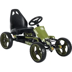 HOMCOM Go-Kart Tretfahrzeug mit Handbremse, Grün (105 x 54 x 61 cm)