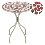 Beliani Gartentisch Ø 60 x 74 cm Weiß/Rot/Grau
