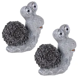 Solarleuchte Gartenskulptur für Außen Gartendeko Schnecke Figur Skulptur grau Akku, Kunststoff, 2x LED 3000K, LxBxH 19,5x10,5x20 cm, 2er Set