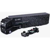 MAISTO Bburago - Mercedes-AMG Semi Truck mit W15 Russell, Diecast-Set Maßstab 1:43, Transporter mit F1-Auto, Lizenz, Alter 3+