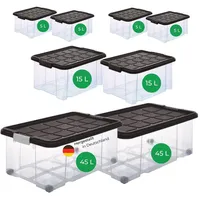 Novatool Novaliv 8 tlg Sparset Aufbewahrungsboxen mit Deckel Anthrazit