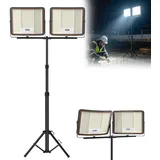 LZQ LED Baustrahler Doppel 2x300W | Arbeitsstrahler Baustellenlampe mit Teleskop Stativ | Baulampe Strahler Höhenverstellbar Bauscheinwerfer für Werkstatt Garage | 360° Drehbar | Wasserdicht IP66