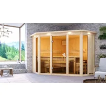 Karibu Sauna Alcinda 2 Superior mit Eckeinstieg 68 mm Inkl. Dachkranz Ohne Ofen