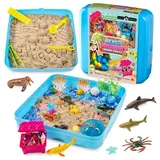 Original Stationery Sensorische Strand Entdeckung Set, Spielzeug Koffer mit 900g Kinetischer Spielsand & Zubehör, Spielzeug Werkzeuge, im Dunkeln Leuchtende Meerestiere