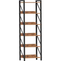 HOOBRO Bücherregal, Standregal, Leiterregal, freistehendes schmales Regal, Büroregal 6 Ebenen, offene Ablagen, für Wohnzimmer, Schlafzimmer, Büro, Küche, Rustikales Braun und Schwarz EBF72SJ01